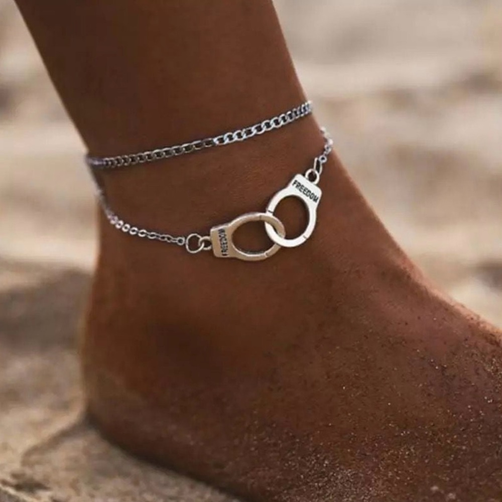 Boho Silver Handcuff Freedom Anklet